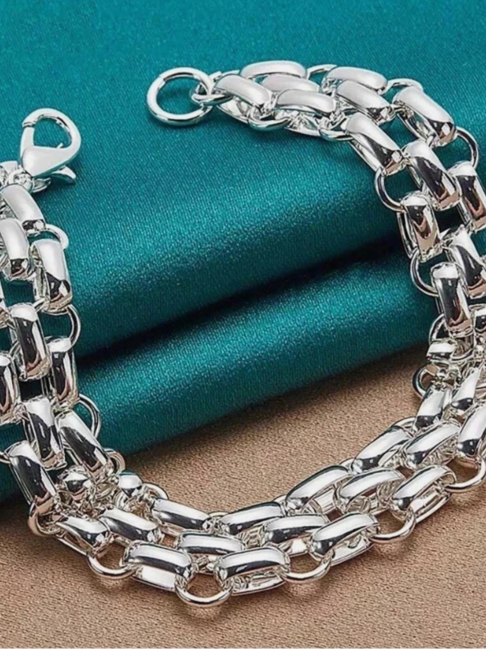 925 Sterling Silver Women Lnterlocking Circle Bracelet Chain Fashion Jewelry
